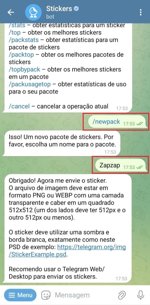 Como transferir figurinhas do WhatsApp para o Telegram passo 7