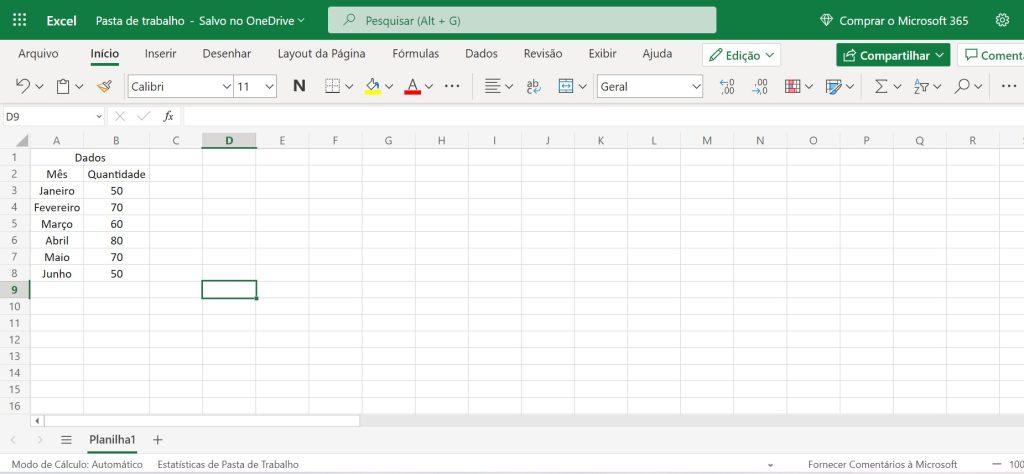 como fazer gráfico no Excel passo 1