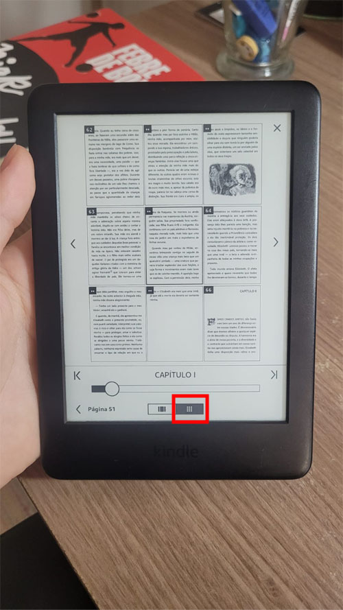 Exibição das páginas em miniatura no Kindle.
