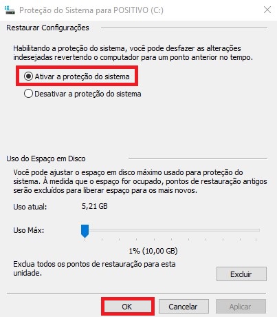 Como criar um ponto de restauração no Windows 10 passo 3