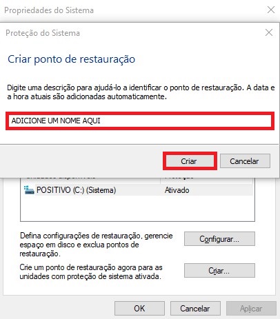 Como criar um ponto de restauração no Windows 10 passo 5