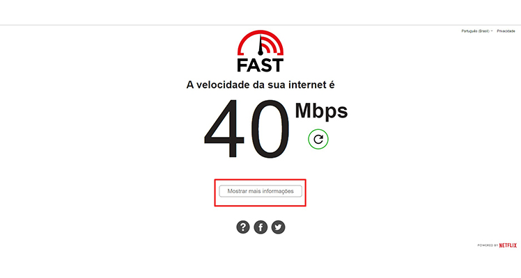 como testar a velocidade da internet com o Fast.com passo 2