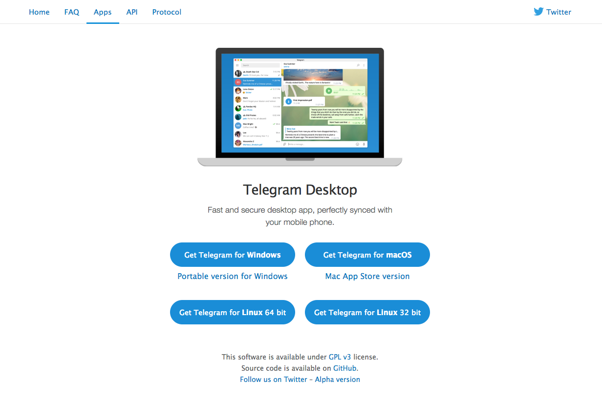o Telegram tem uma versão desktop independente do aplicativo