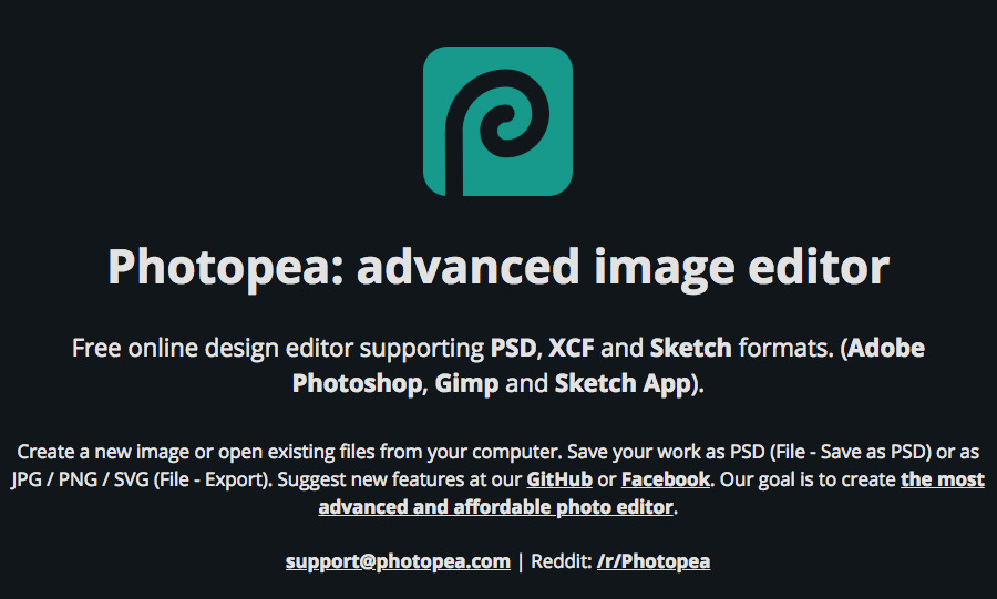 Photopea, editor de fotos online e gratuito.