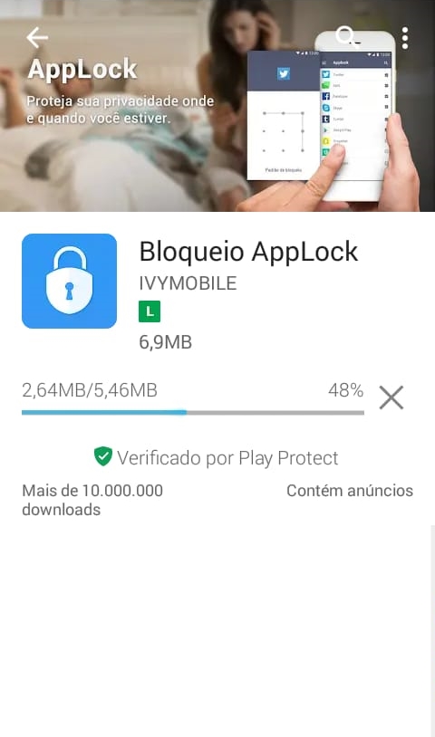 Instalação do aplicativo Bloqueio AppLock.