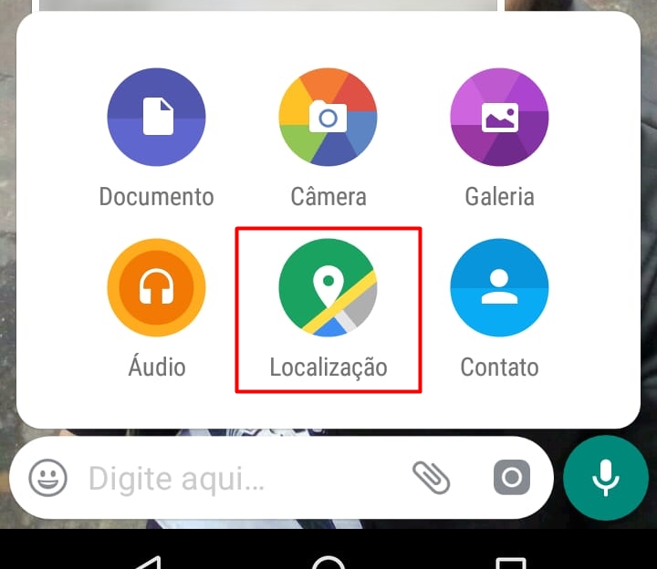 Como enviar a localização em tempo real no WhatsApp passo 2
