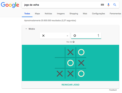 Google agora permite jogar paciência e jogo da velha diretamente no buscador