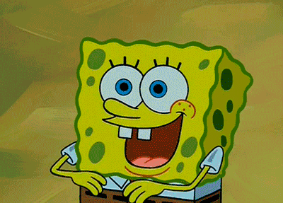 Bob Esponja desenhando um arco-íris no ar.