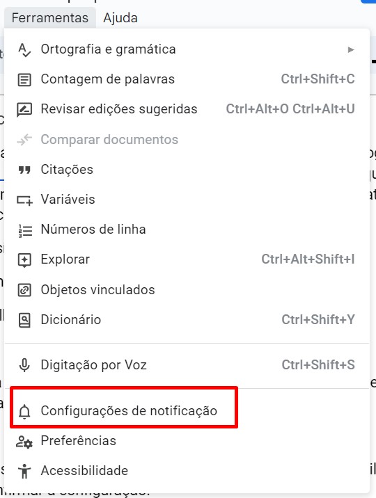 Como ativar notificações por alterações em documentos passo 2