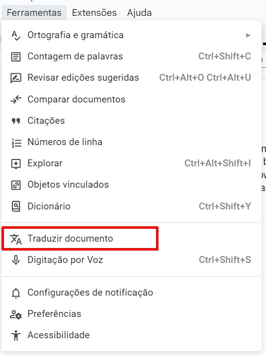 Como traduzir documentos no Google Docs passo 2