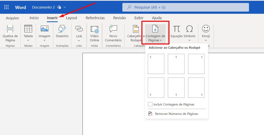 como inserir numeração de páginas no Microsoft Word