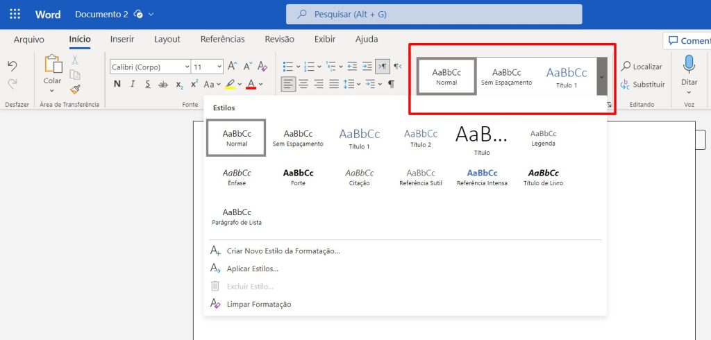 como aplicar estilos em um documento do Microsoft Word