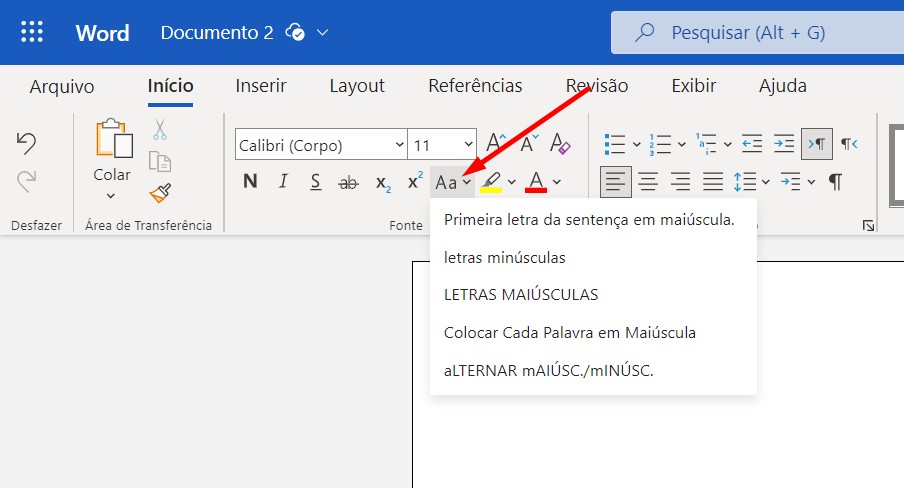 como substituir maiúsculas e minúsculas no Microsoft Word