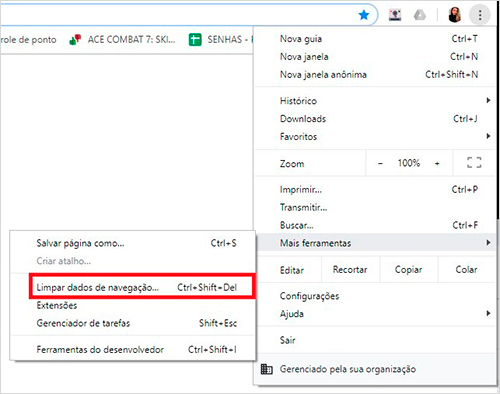 Como limpar o cache do Google Chrome passo 2