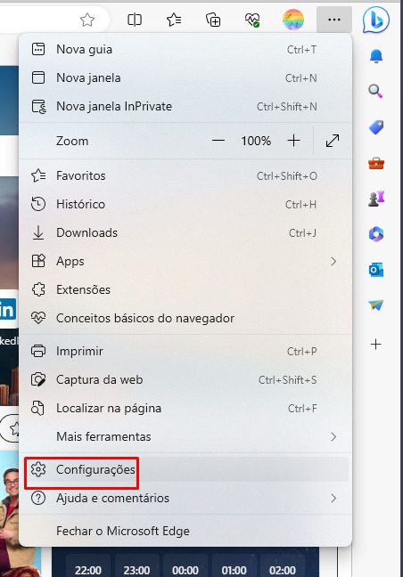 Como limpar o cache no Microsoft Edge passo 1