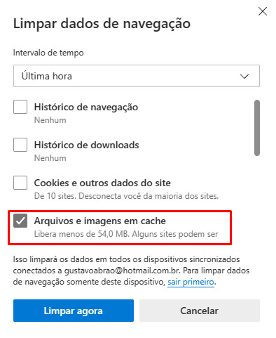 Como limpar o cache no Microsoft Edge passo 6