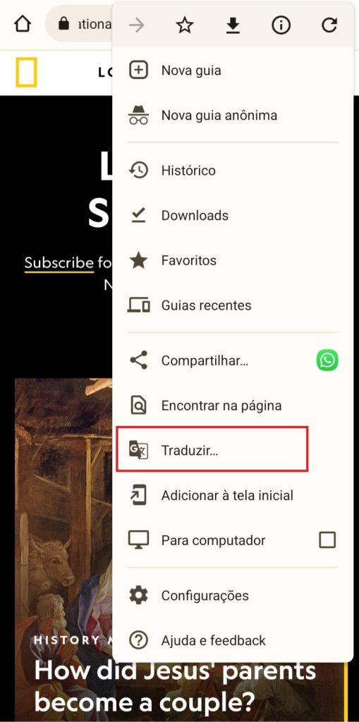 como traduzir uma página da web pelo Google Chrome no Android passo 4