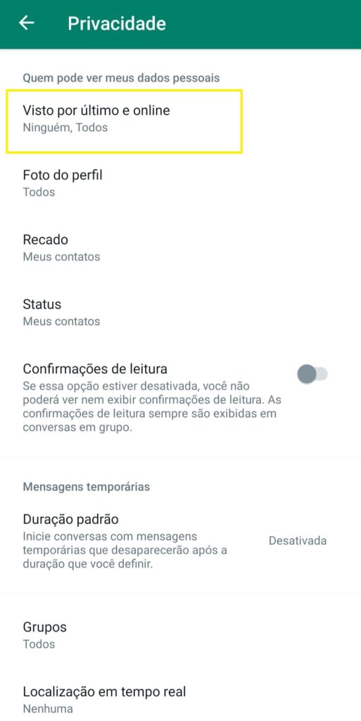 Como ficar invisível no WhatsApp passo 5