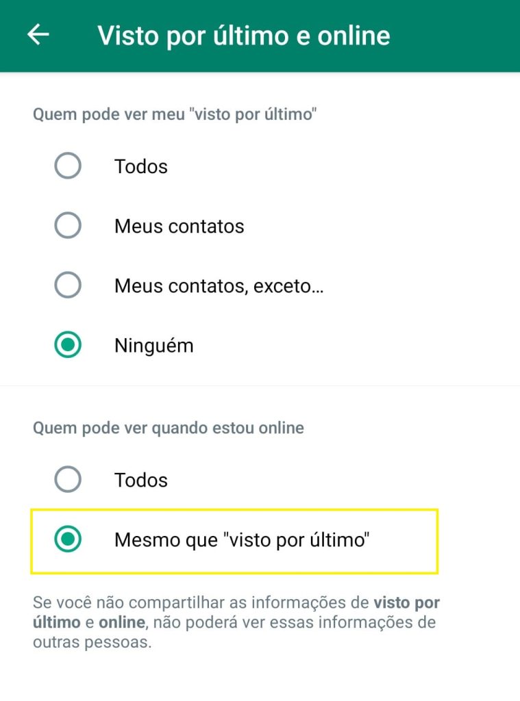 Como ficar invisível no WhatsApp passo 7