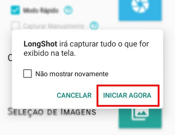 Como tirar print de tela inteira com o LongShot passo 3.