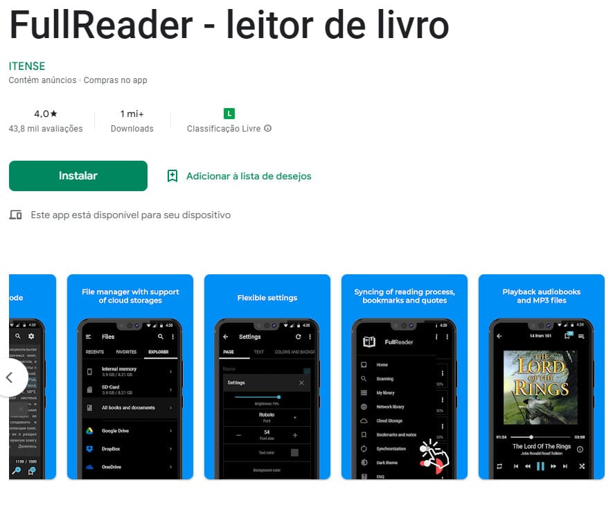 FullReader, aplicativo para ler livros