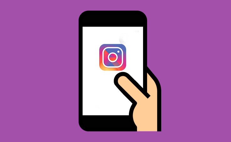 ilustração de uma mão segurando um celular com o app do Instagram aberto