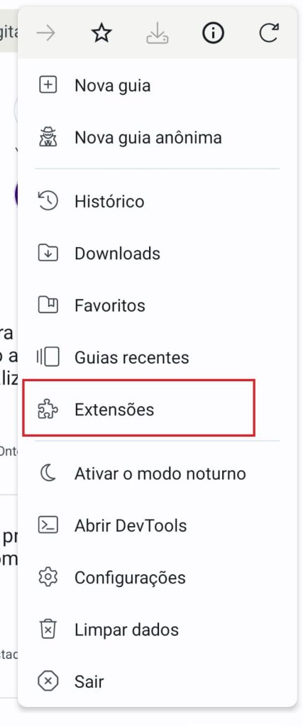 Como usar extensões no Kiwi Browser passo 3.