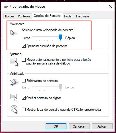 como configurar a velocidade do mouse passo 3