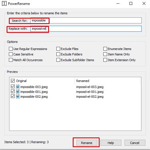 Como renomear arquivos em massa no Windows 10 passo 6.