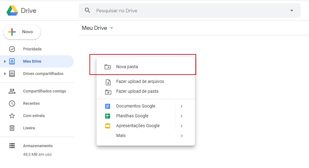 Como transferir arquivos grandes pelo Google Drive passo 2