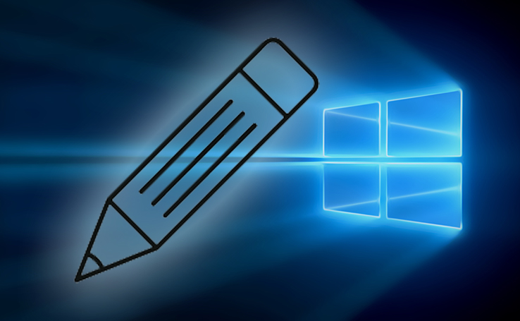 Tela inicial do Windows 10 com um lápis sobreposto ao logo do software.