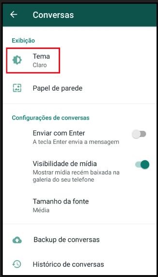 Como habilitar o Modo Escuro no WhatsApp para Android passo 3