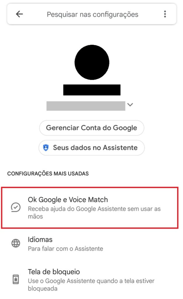 ativando reconhecimento de voz no Google Assistente passo 2