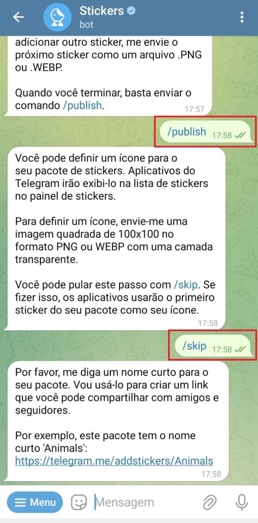 Como transferir figurinhas do WhatsApp para o Telegram passo 10