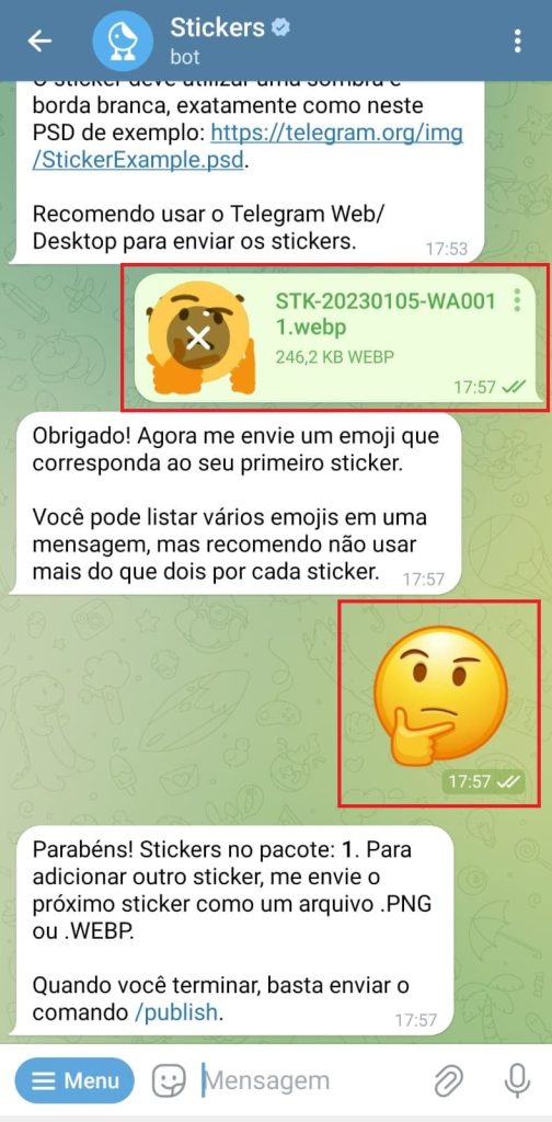 Como transferir figurinhas do WhatsApp para o Telegram passo 8