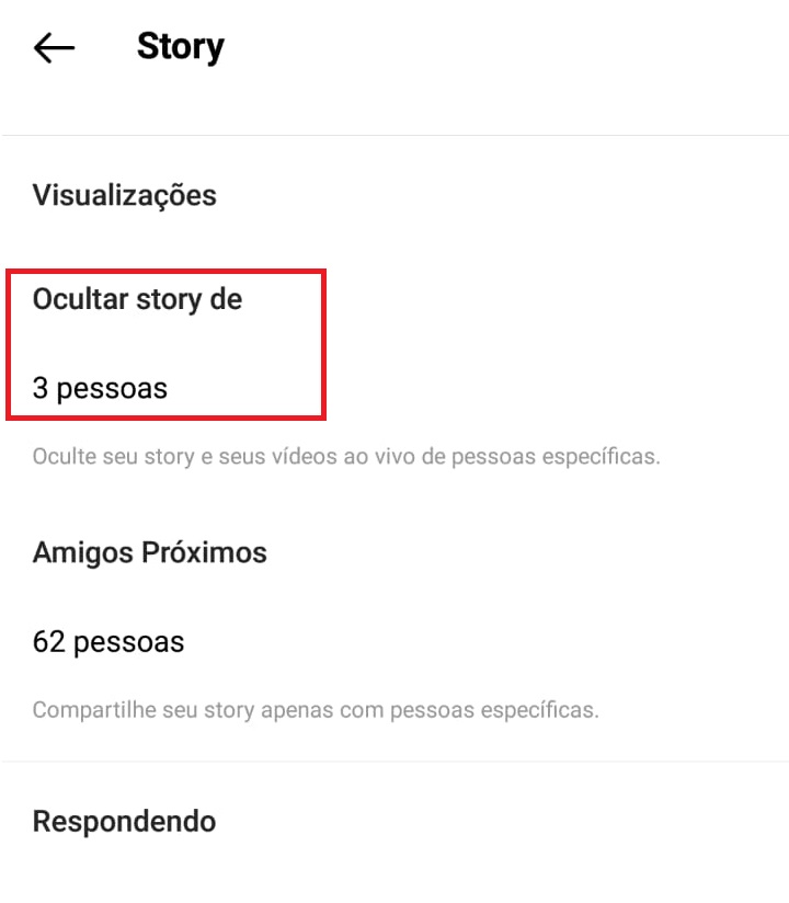 como esconder stories do instagram de usuários passo 3