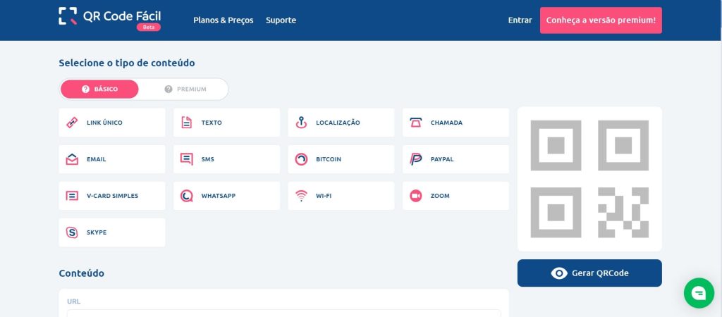 página inicial do site QR Code Fácil
