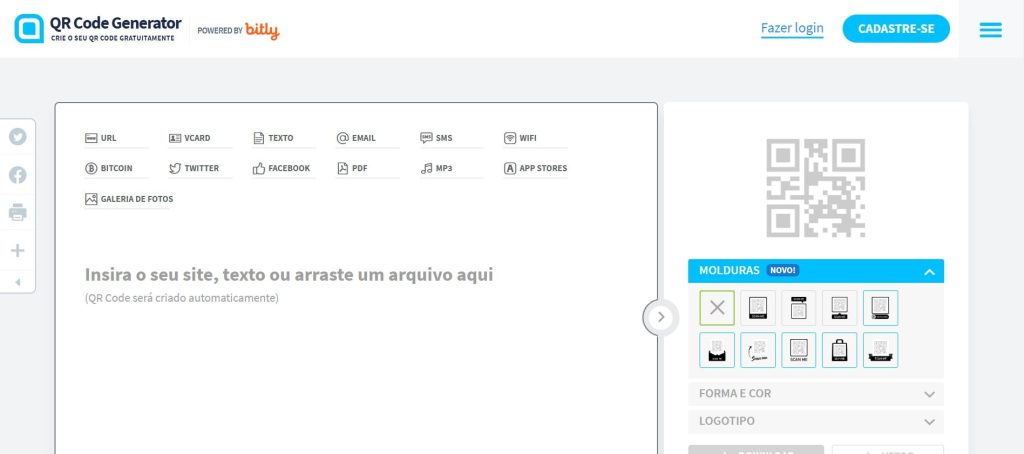 página inicial do site QR Code Generator