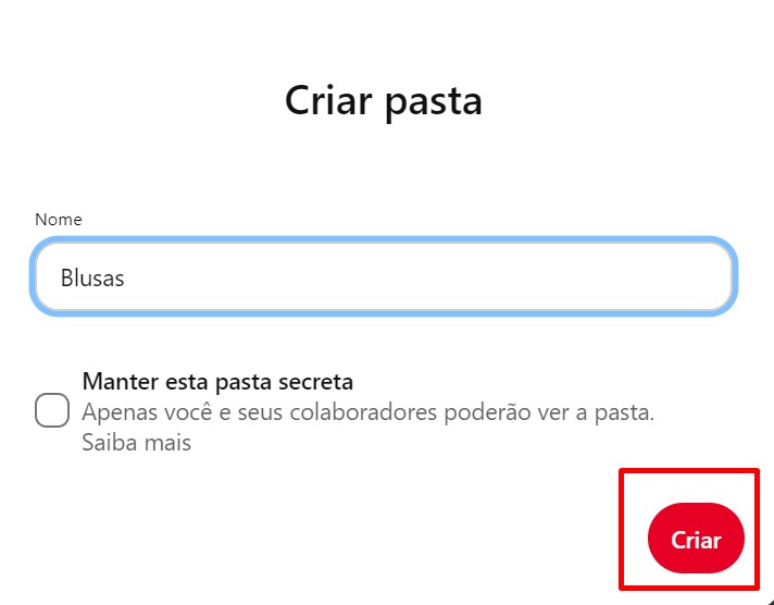 como criar uma pasta no Pinterest passo 3