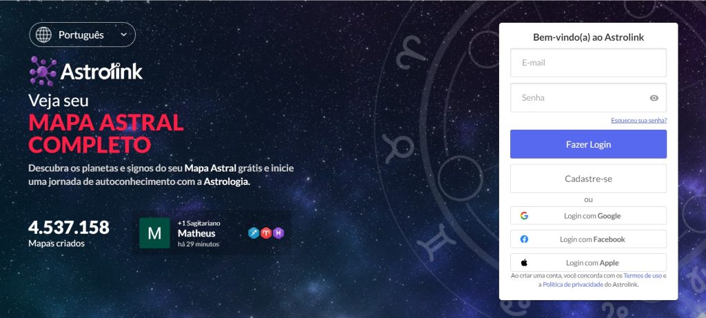 AstroLink, site para fazer mapa astral