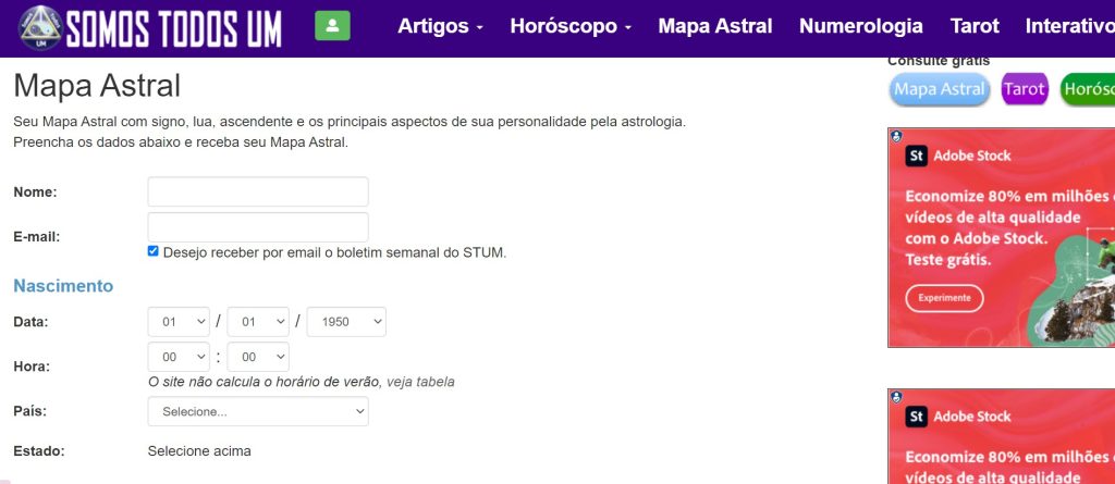 Somos Todos Um, site para fazer mapa astral