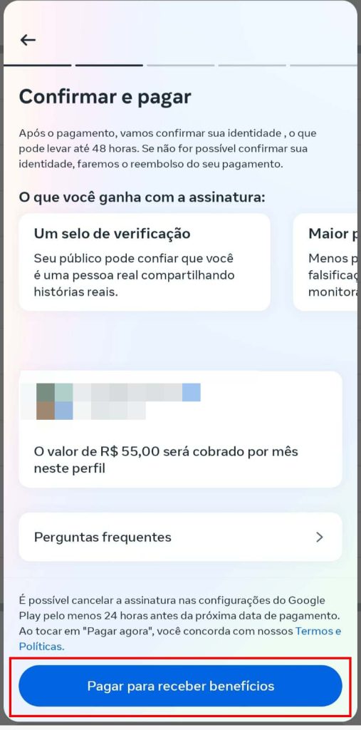 Como comprar o selo de conta verificada no Facebook passo 7