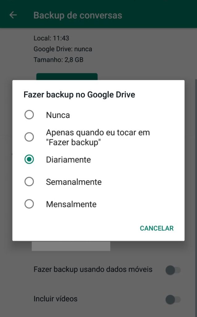 WhatsApp como recuperar mensagens apagadas backup automatico passo 3