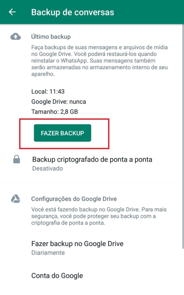 WhatsApp como recuperar mensagens apagadas backup passo 3