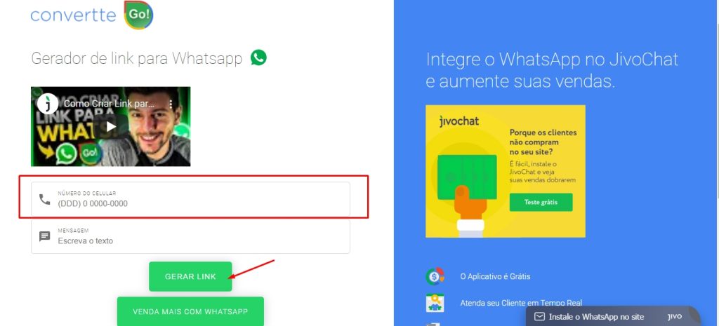 como gerar link para o Whatsapp passo 2