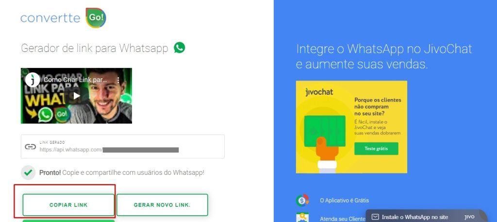 como gerar link para o Whatsapp passo 4