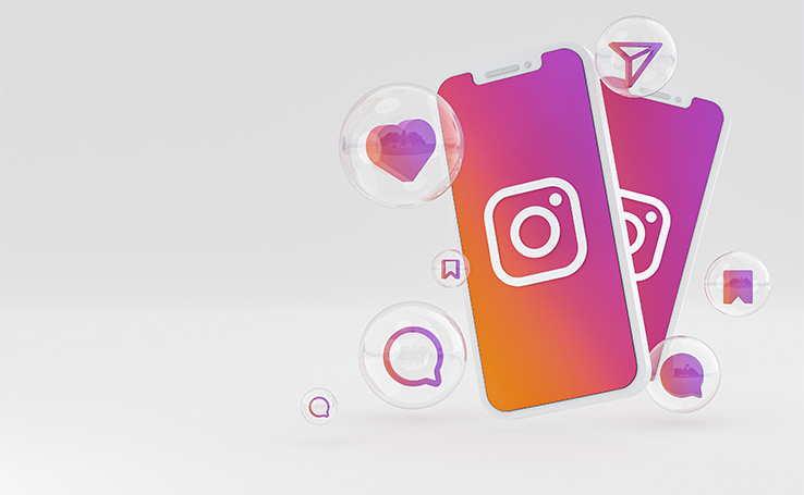 dois celular com o logotipo do Instagram e vários ícones