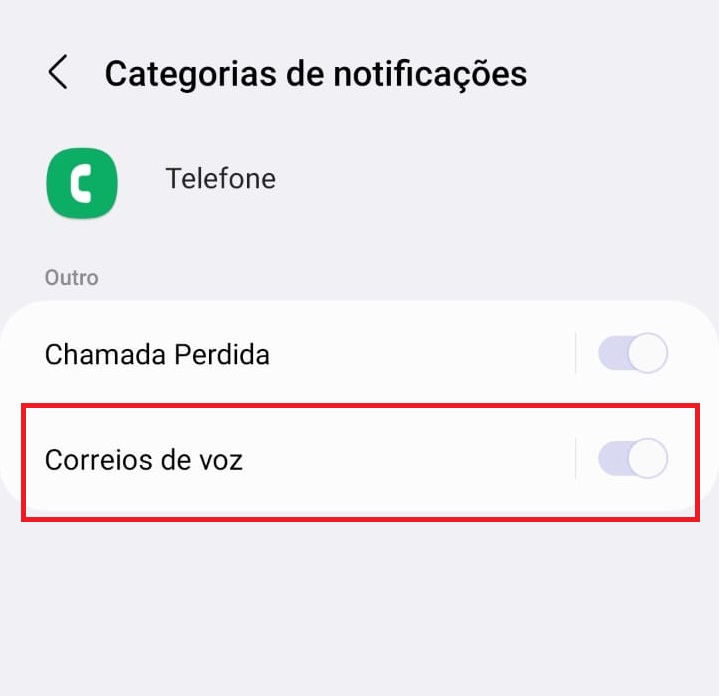 como tirar a notificação de correio de voz passo 2