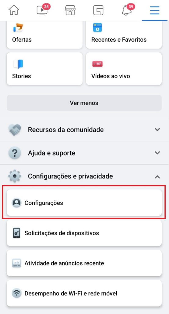 como carregar contatos no Facebook passo 2