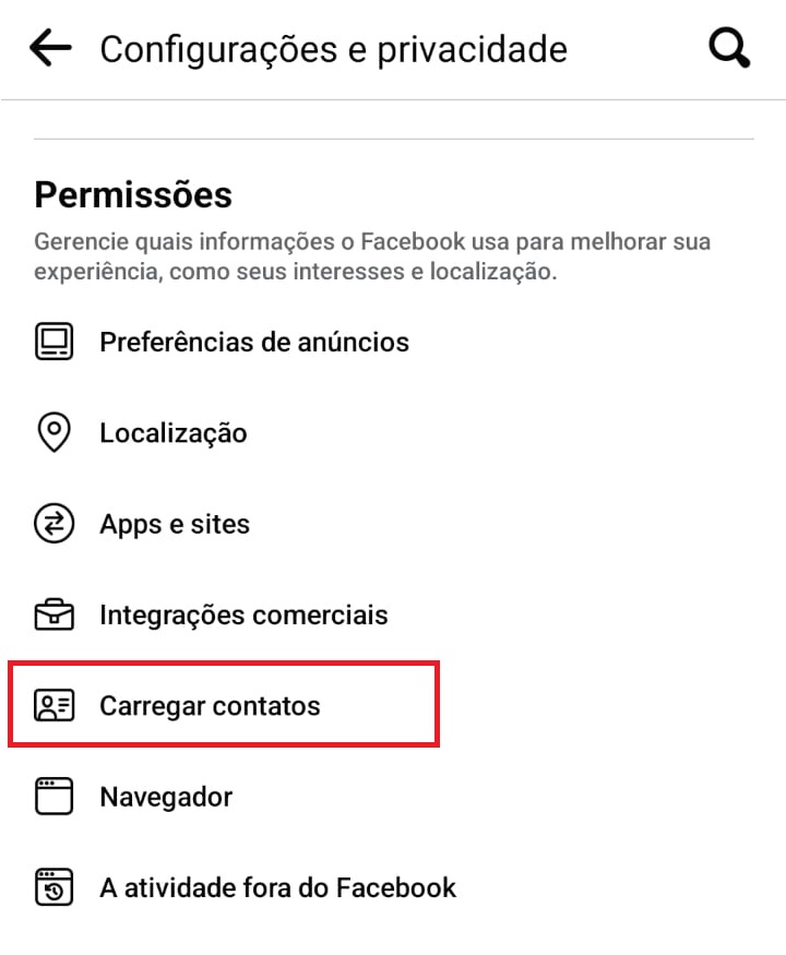 como carregar contatos no Facebook passo 4